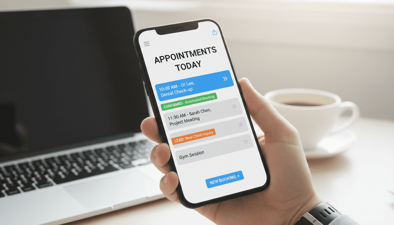 Mobile phone showing automated lead management and appointment scheduling interface