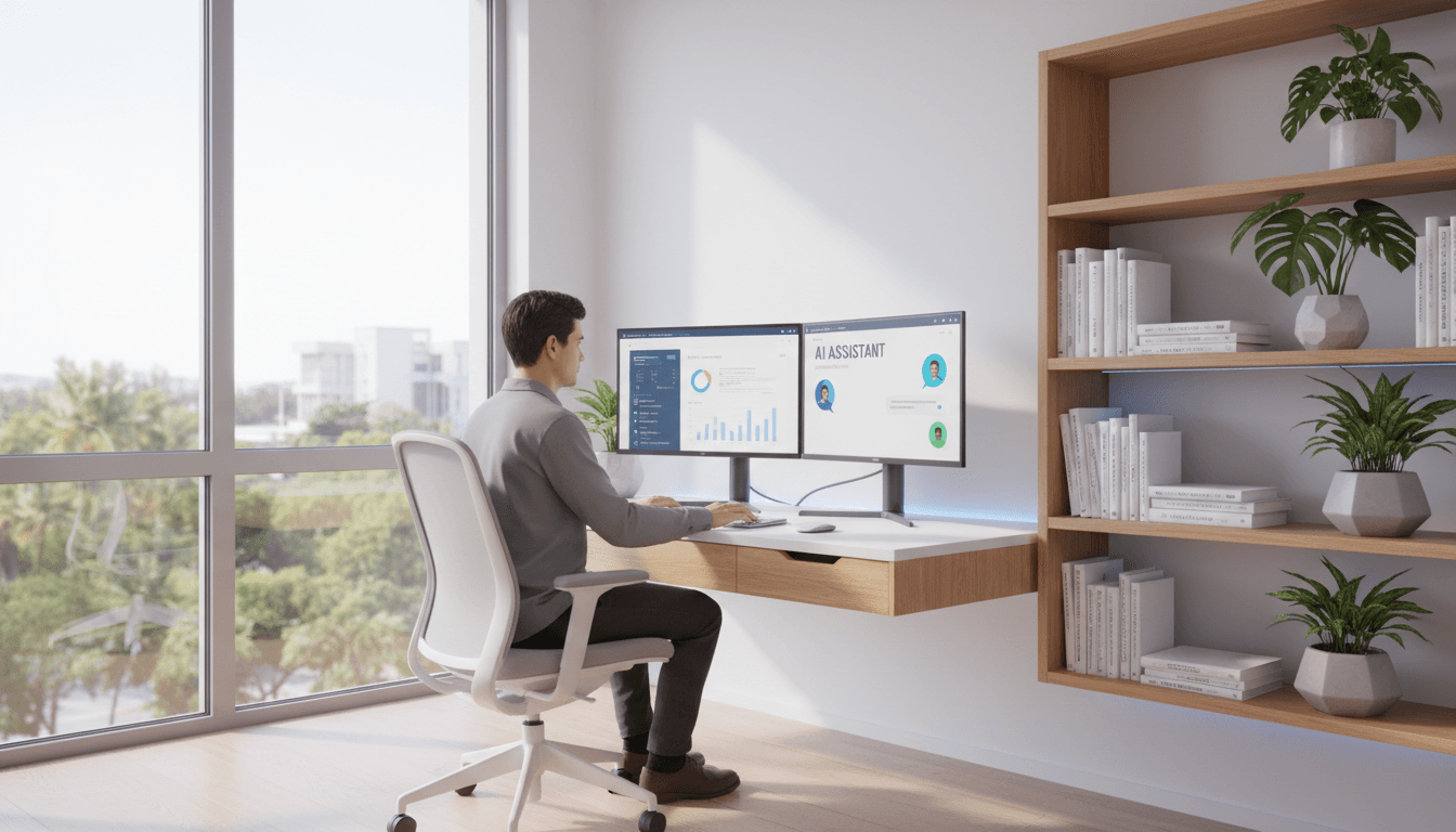 Real estate automation dashboard with AI analytics on computer screens