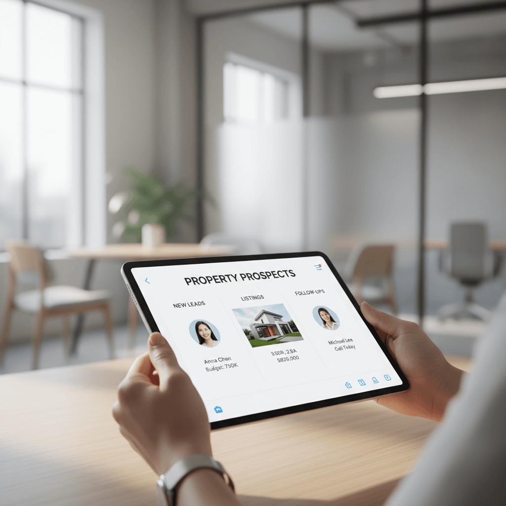 Real estate professional reviewing automated leads on tablet